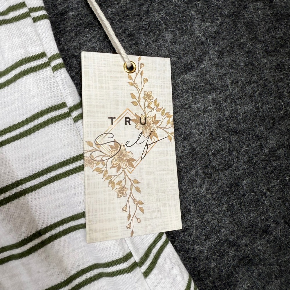 NWT Tru Self Womens Striped Tunic Top Olive Green White XL W Button Shoulder - Picture 3 of 7